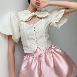 Puff Short-sleeve Bow Top