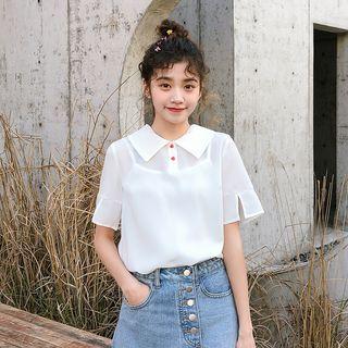 Short-sleeve Embroidered Blouse White - One Size