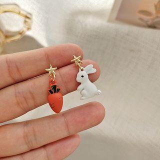 Sterling Silver Asymmetrical Rabbit Drop Earring 1 Pair - Tangerine & White - One Size