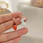 Sterling Silver Asymmetrical Rabbit Drop Earring 1 Pair - Tangerine & White - One Size