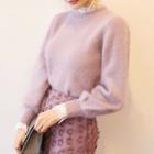 Long Sleeve Mock-neck Sheer Lace Top
