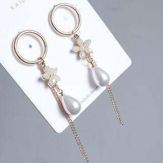Faux Pearl Droplet Mini Hoop Dangle Earring As Shown In Figure - One Size