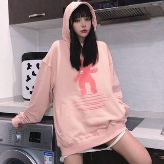 Bear Print Hoodie Pink - One Size