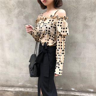 Polka Dot Cold Shoulder Blouse