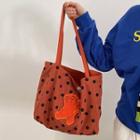 Tiger Embroidered Dotted Tote Bag Black Dots - Wine Red - One Size