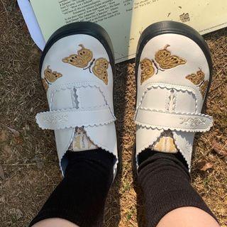 Butterfly Embroidered Adhesive Strap Mary Jane Shoes