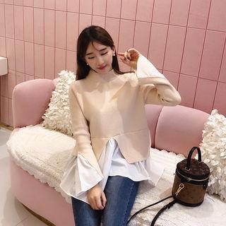 Inset Shirt Mock-neck Knit Top