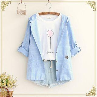 Check Cuffed Linen Cotton Jacket