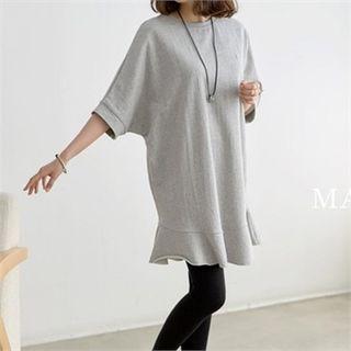 3/4-sleeve Ruffle-hem Pullover Dress