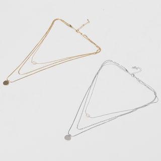 Faux-pearl / Disc 3-tiered Necklace