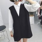 Color-block Mock-two Long-sleeve Dress