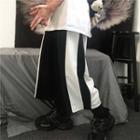 Striped Wide-leg Capri Pants Black - One Size
