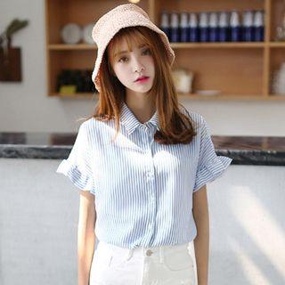 Ruffled Striped Short-sleeve Shirt