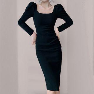 Long-sleeve Scoop-neck Bodycon Dress