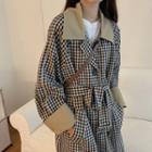Single Breasted Plaid Long Coat As Shown In Figure - One Size