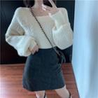 Square-neck Long-sleeve Sweater As Figure - One Size