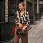 Striped Textured Blouse Black - One Size