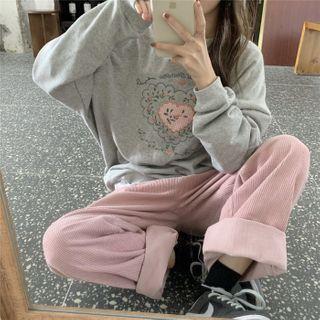 Flower Embroidered Pullover / Wide-leg Pants
