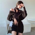 Plain Off-shoulder Long-sleeve Knit Dress - 2 Colors