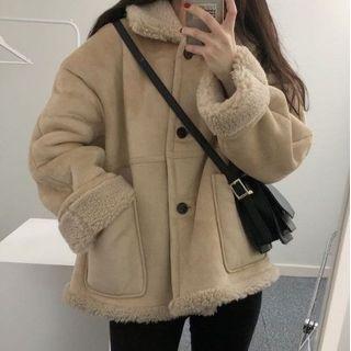Faux Leather Fleece Lined Coat