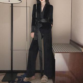 Long-sleeve Wide-leg Jumpsuit With Sash