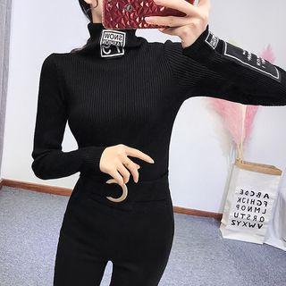 Long-sleeve Turtleneck Applique Knit Top