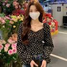 Long-sleeve Square Neck Floral Blouse