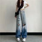 High-waist Distressed Gradient Straight Leg Jeans