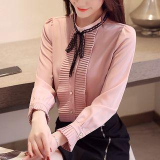 Pleated Tie Neck Blouse