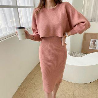 Crop Sweater & Tank Dress Knit Monotone Set