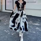 Tie-dyed Midi A-line Skirt Black - One Size