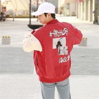Diagonal-sleeve Printed Baseball Jacket