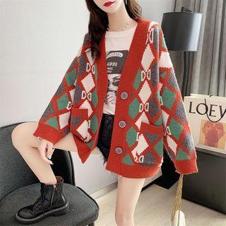 V-neck Pattern Knit Jacket