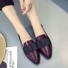 Faux Leather Pointed-toe Ribbon Accent Flat Loafers