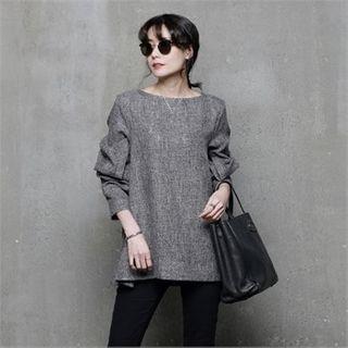 Button-trim Ruffle-sleeve Top