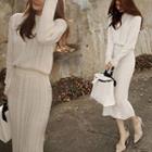 Set: Cable-knit Sweater + Midi Skirt