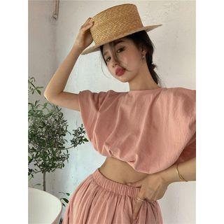 Plain Cropped Blouse / Slit Midi A-line Skirt