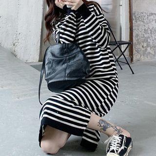 Striped Mock Neck Midi Sweater Dress