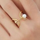 Faux Pearl Geometry Ring 1pc - Gold - One Size