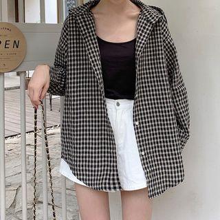 Drawstring Plaid Oversize Coat