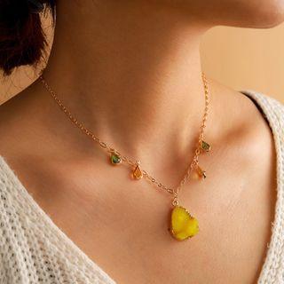 Faux Crystal Pendant Necklace 14049 - Gold & Yellow - One Size
