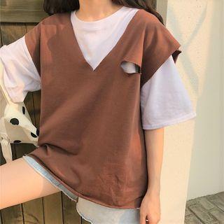 Two-piece Short Sleeve Plain T-shirt