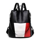 Color Block Faux Leather Backpack Black - One Size