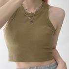 Cropped Plain Knit Camisole Top