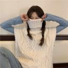 Mock Neck Cable Knit Vest White - One Size