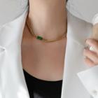 Rhinestone Chain Necklace Green Rhinestone - Gold - One Size