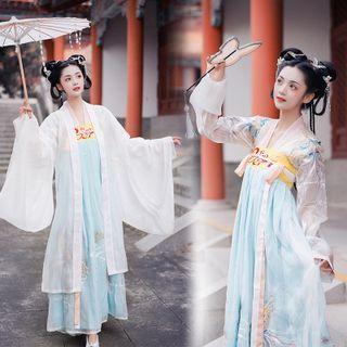 Phoenix Embroidered Hanfu Blouse / Light Jacket / Long-sleeve Maxi Hanfu Dress / Set