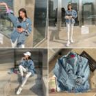 Ripped Denim Trucker Jacket & Belt Bag