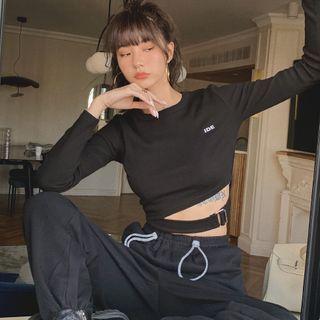 Letter Embroidered Cutout Cropped T-shirt