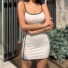 Spaghetti Strap Contrast Trim Mini Bodycon Dress White - One Size